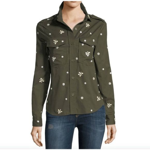 Joie Army Green Button Down Hayfa Embellished Shirt Beaded Size Small, MSRP $298 - Picture 11 of 11